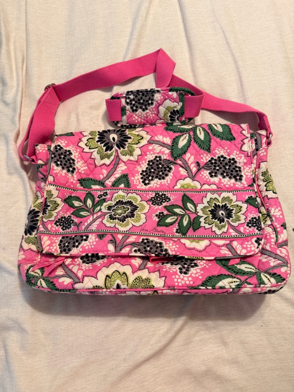 Vera Bradley Messenger Bag Priscilla Pink Retired Floral Laptop Crossbody